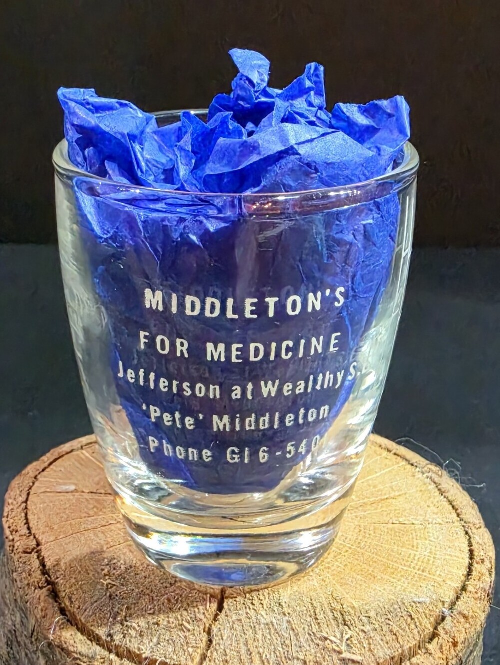Vintage Mid Century Pharmacy Advertising Shot Glass Grand Rapids MI